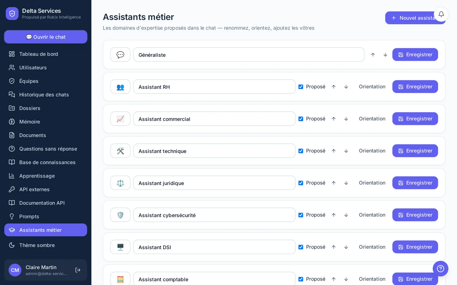 Administration des assistants métier : Généraliste, RH, commercial, technique, juridique, cybersécurité, DSI, comptable